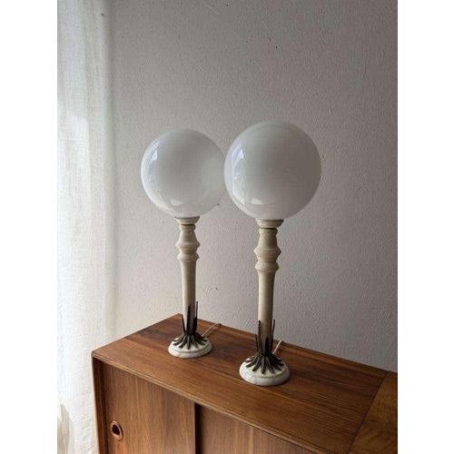 Rococo Alabaster Table Lamps with Opaline Glass Globes, 1970s, Set of 2 For Sale - Image 3 of 13