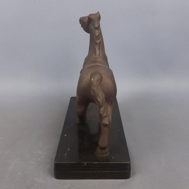 Vintage Cast Iron Horse Sculpture on Wooden Base, 1950s For Sale - Image 4 of 16
