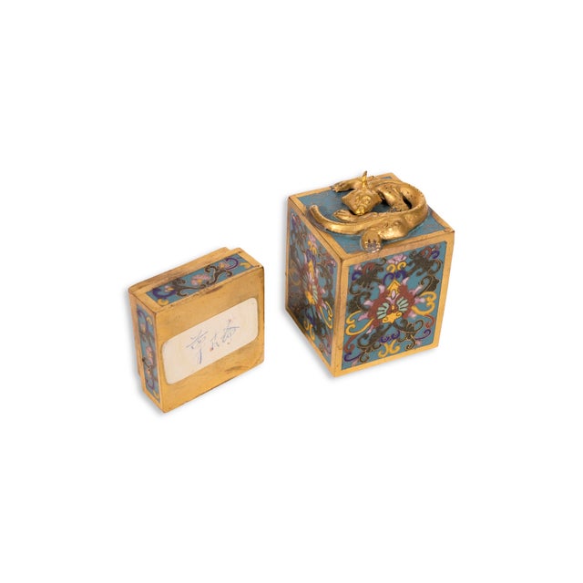 Blue Vintage Chinese Qing Dynasty Desk or Calligraphy Set Cloisonne Asian Scholar For Sale - Image 8 of 10