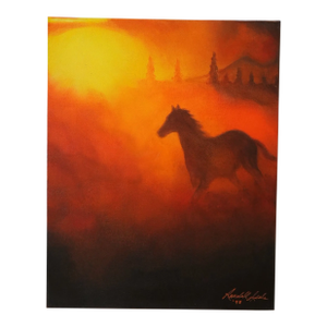 Silhouette Horse Painting - Original Acrylic Art by Randell Seals 16x20 Inches - Western Sunset Decor (1998)
