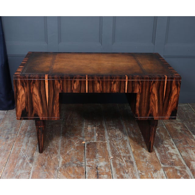 Art Deco Italian Macassar Ebony Desk with Leather Top, 1950s For Sale - Image 14 of 18