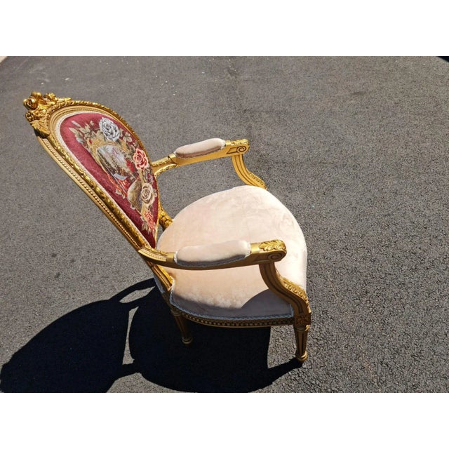 Gilded French Louis XVI Style Armchair /Chair With Simple Back Design For Sale - Image 4 of 9
