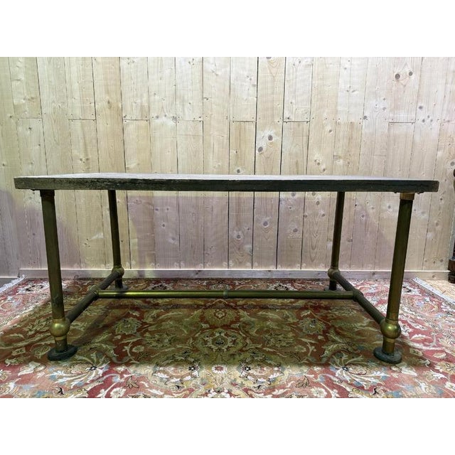 Workbench in Oak and Brass For Sale - Image 9 of 9