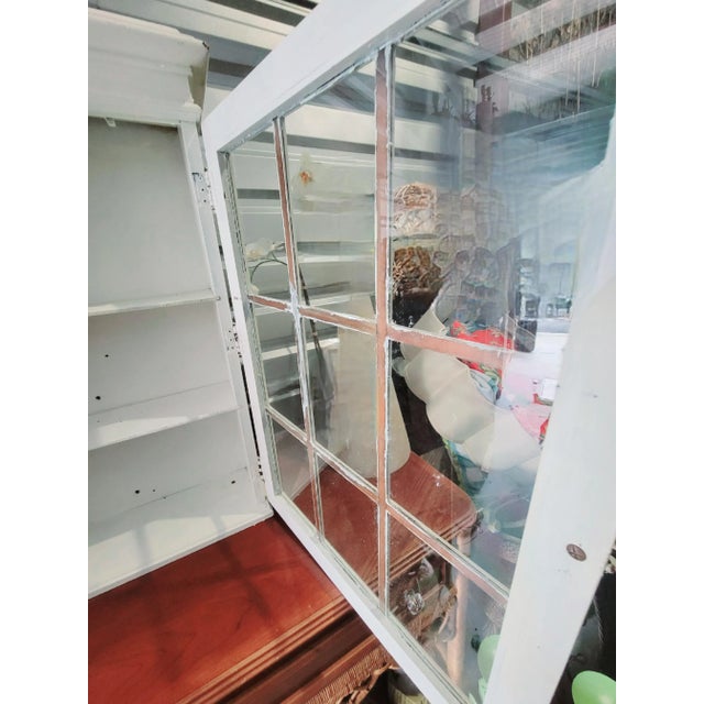 Wood Vintage Large 9 Glass Panel Wood Wall Storage Medicine Bathroom Cabinet For Sale - Image 7 of 9