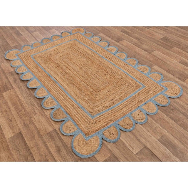 Modern Light Blue Scallop Jute Hand Made Rug - 5'x8' For Sale - Image 3 of 9