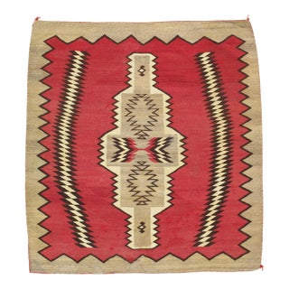 1920s Navajo Rug Red Field with Diamond & Serrated Border, Handwoven Southwesten For Sale