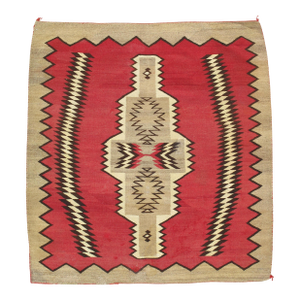 1920s Navajo Rug Red Field with Diamond & Serrated Border, Handwoven Southwesten