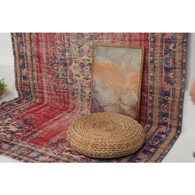 Textile 1970s Vintage Turkish Handmade Wool Cotton Red Area Rug For Sale - Image 7 of 12