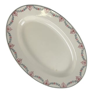 Early 20th Century Oval Platter with Pink and Green Garland Pattern from Longwy For Sale