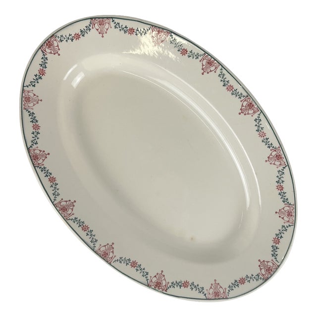 Early 20th Century Oval Platter with Pink and Green Garland Pattern from Longwy For Sale