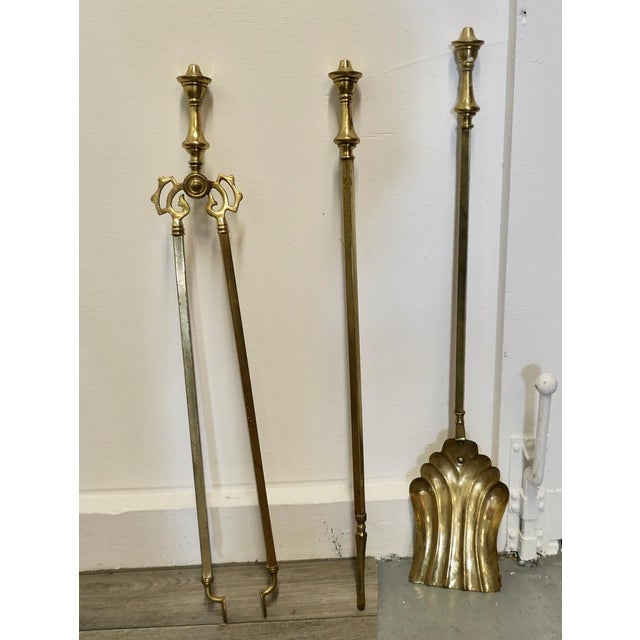Arts & Crafts Brass Fireside Tools, 1880, Set of 3 For Sale - Image 3 of 5