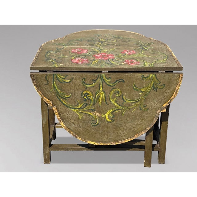 Vintage Italian Green Painted Drop-Leaf Table, 1920 For Sale - Image 4 of 12