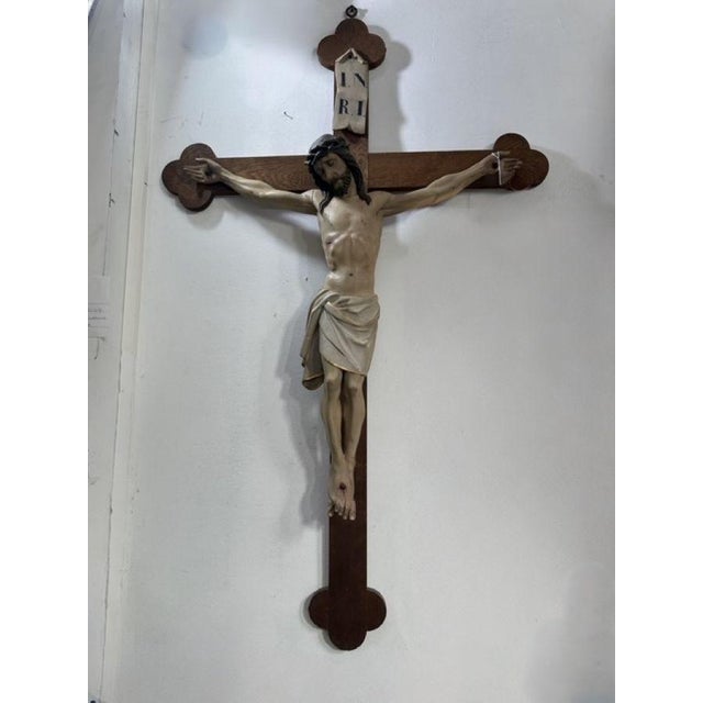 Antique Polychrome Wooden Crucifix, 1890s For Sale - Image 4 of 18