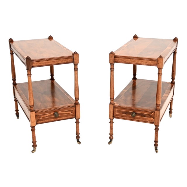 Georgian Inlaid Yew Wood Side Tables, 1930, Set of 2 For Sale