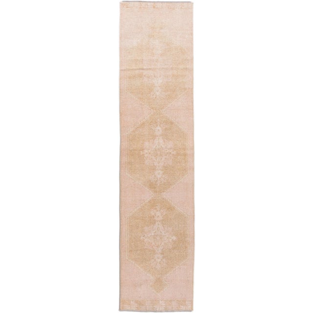 1960s Vintage Turkish Handmade Geometric Tan Wool Runner For Sale - Image 9 of 9