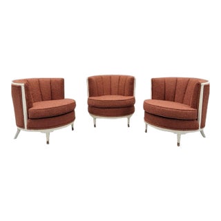 Art Deco Channel Barrel Back Club Chairs Newly Reupholstered - Set of 3 For Sale