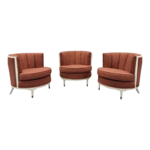 Art Deco Channel Barrel Back Club Chairs Newly Reupholstered - Set of 3