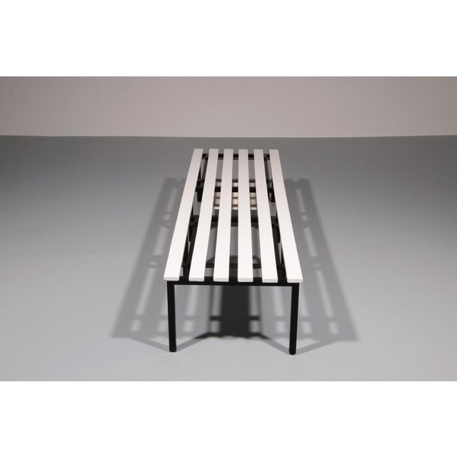 Vintage White Wooden Bench with Black Metal Frame, 1950s For Sale - Image 11 of 13