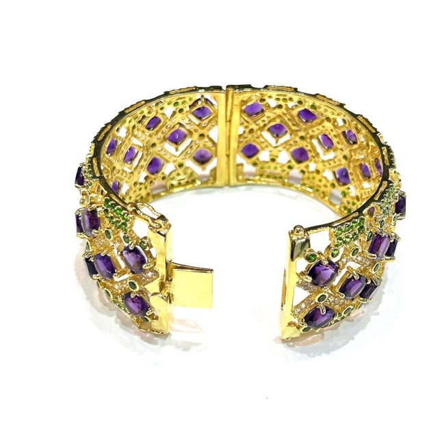 Bochic “Capri” Vintage Amethyst & Multi Color Gem & Cuff - 18K Gold & Silver For Sale - Image 9 of 12