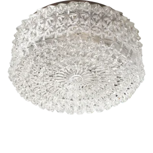 Erco Germany Round Crystal Glass & Steel Flush Mount, Ceiling Light Midcentury