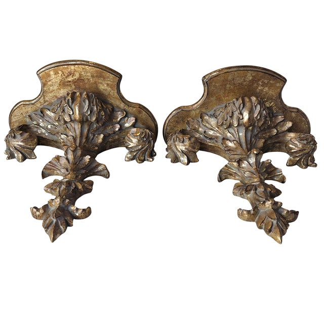 Late 20th Century Pair of Gilt Acanthus Architectural Corbels – Hollywood Regency Neoclassical Wall Shelves For Sale - Image 4 of 14