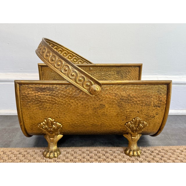 English Brass Firewood Log Holder With Animal Paw Feet Regency Style For Sale - Image 11 of 11