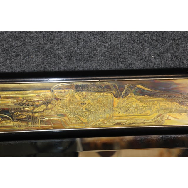Hollywood Regency Vintage Bernhard Rohne Mastercraft Acid Etched Brass & Ebonized Mirror For Sale - Image 3 of 8