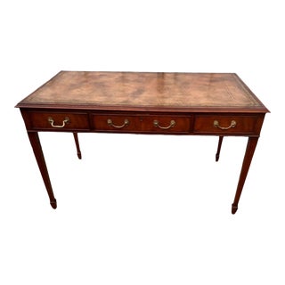 Mid 20th Century Arthur Brett & Sons Mahogany Leather Top Desk. Vintage. Made in England For Sale