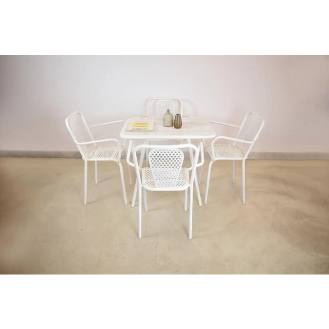 Set of Four René Malaval Garden Chairs, White Lacquered Metal, France, 1950s–60s For Sale - Image 4 of 10