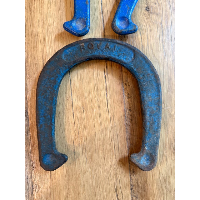 Mid 20th Century Vintage St. Pierre Royal Blue Drop-Forged Steel Pitching Horseshoes Outdoor Games -Set of 3 For Sale - Image 5 of 11