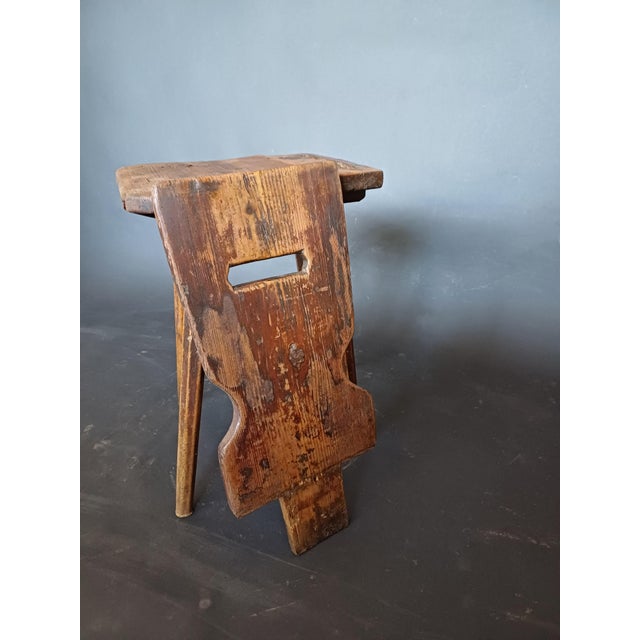 Antique farm chair from the mid 19th century. High-quality frame as well as seat and backrest made of solid pine wood....
