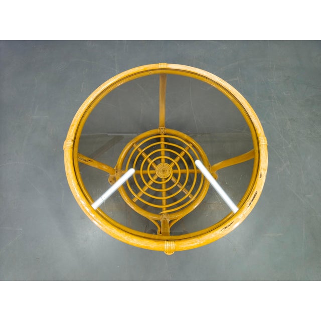 Mid-Century Modern Italian Rattan Coffee Table with Glass Top, 1960s For Sale - Image 4 of 11