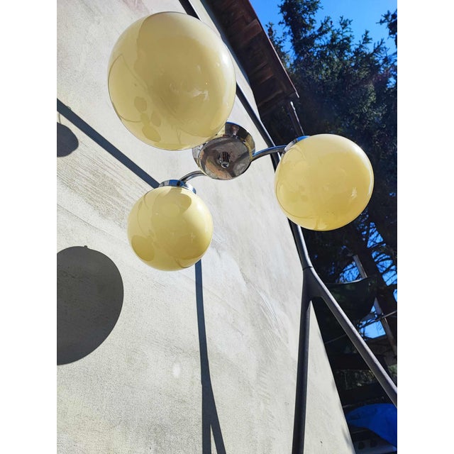 Napako chandelier, 1940s-1950s, brass, nickel plated, art deco, dimensions: height 63 cm, diameter 47 cm. European Plug...