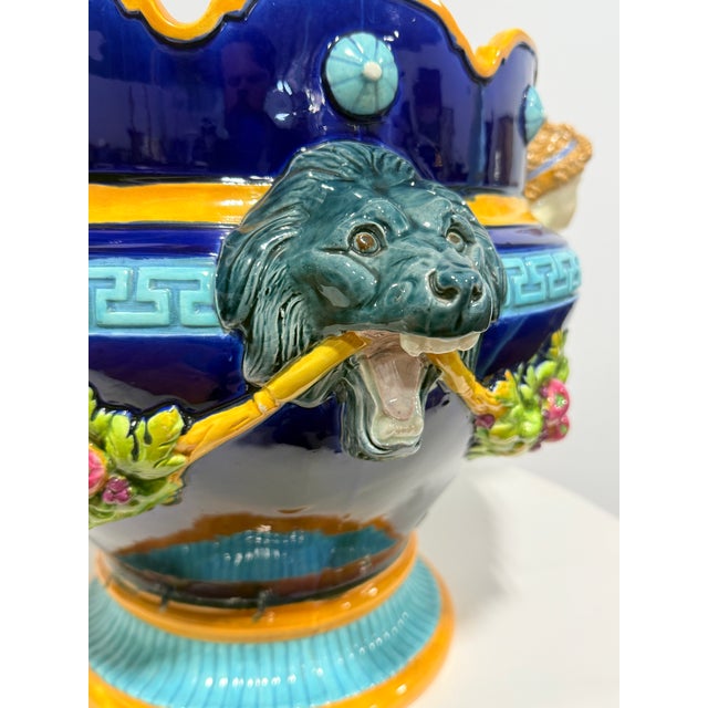 English Victorian Wedgwood Majolica Jardiniere With Lion Mask And Caryatid Handles This English Wedgwood majolica...