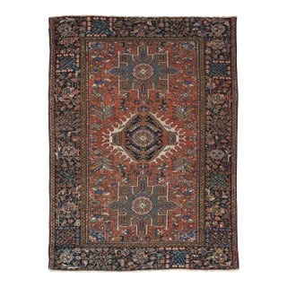 Vintage Persian Karaja Rug, Handmade Wool Oriental Rug, Rust, Ivory, Light Blue For Sale