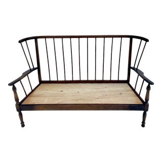 Antique Curved Spindle Back Wood Bench For Sale