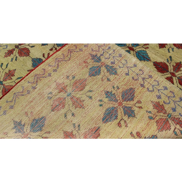 Yellow Mid 20th Century Vintage Turkish Sub-Geometric All-Over Floral Oushak in Yellow, Red, and Blue For Sale - Image 8 of 9