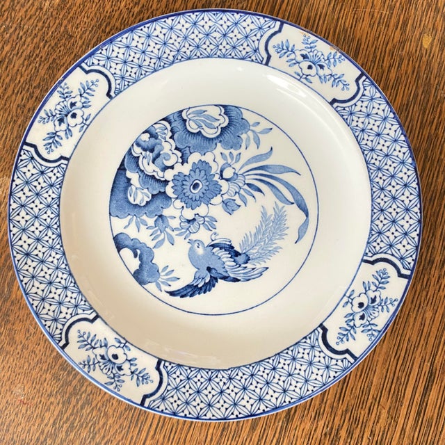 Antique Blue and White 7 1/2" Salad Plates Made in England by Wood and Sons "Yuan" Pattern - Set of 3 For Sale In Sacramento - Image 6 of 6
