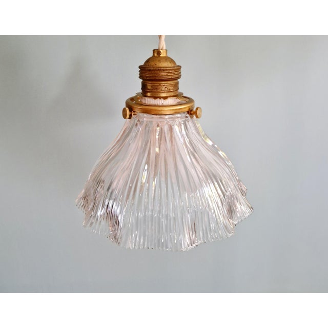 Bauhaus Art Deco Pendant Light in Transparent Grooved Glass from Holophane, 1920s For Sale - Image 3 of 12