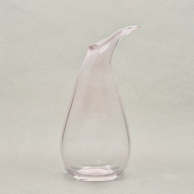 Vintage Mid Century Modern Pale Amethyst Hand Blown Art Glass Vase With Sculptural Curved Neck For Sale - Image 4 of 8