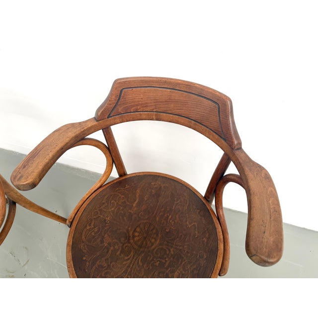 Bent Beechwood Desk Chairs with Pyrographed Seats from Thonet, 1930s, Set of 2 For Sale - Image 11 of 17