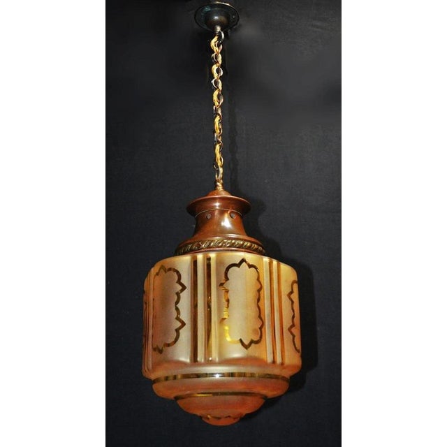 Antique Art Nouveau Flame Glass and Bronze Pendant Light, 1910 For Sale - Image 16 of 18