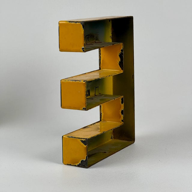 Vintage Metal Porcelain Enamel Letter 'E' Sign in Blue & Yellow For Sale In New York - Image 6 of 7