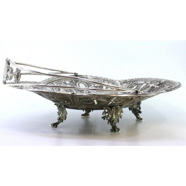 Fruit Bowl in Cut Silver with Hinged Handle For Sale - Image 6 of 8