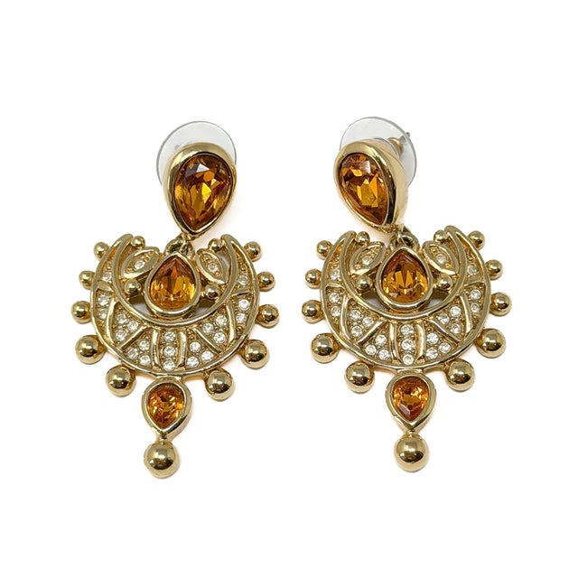 Mughal Style Gold-Plated and Rhinestone Earrings from Christian Dior, Early 1990s, Set of 2 For Sale - Image 6 of 10