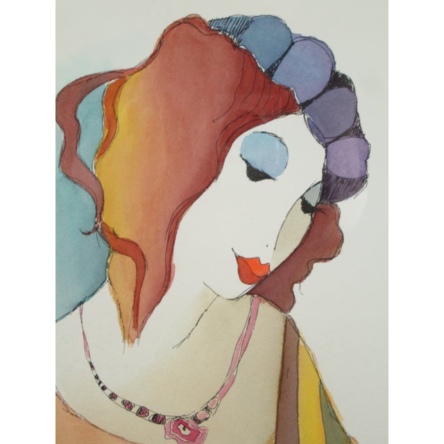 Contemporary Itzchak Tarkay Watercolor "Soothing Moment" Signed and Framed For Sale - Image 3 of 12