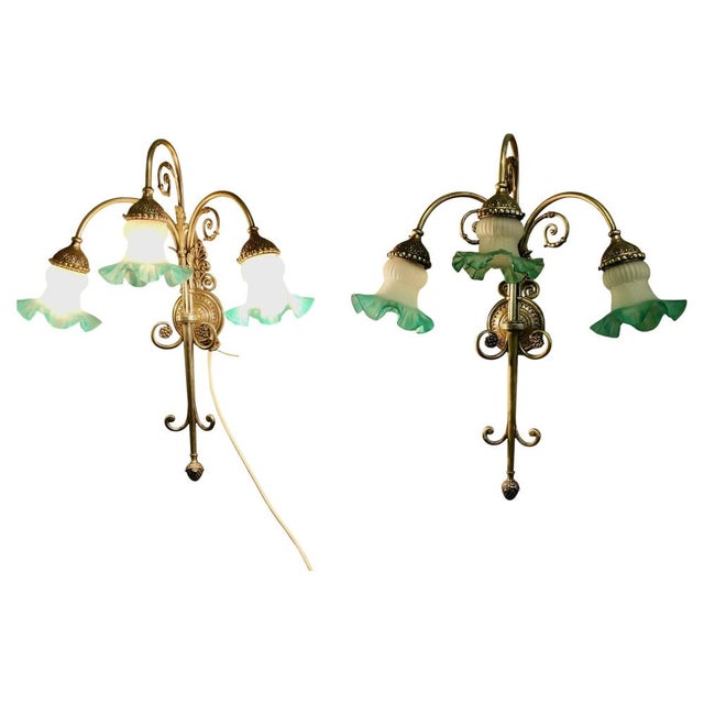 Green Large French Arts and Crafts Wall Lights, 1890, Set of 2 For Sale - Image 8 of 8