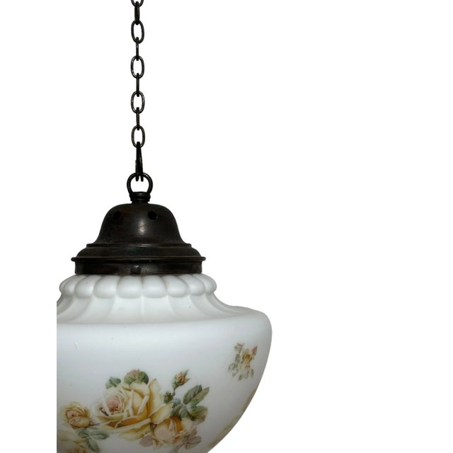 Antique Edwardian Church Painted Pendants in Satin Opaline Milk Glass, 1890s, Set of 2 For Sale - Image 5 of 7