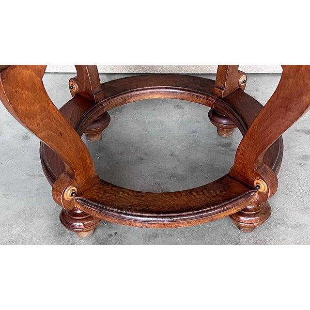 20th French Marquetry Round Center Table With Four Cabriole Legs '2 Available' For Sale - Image 6 of 11