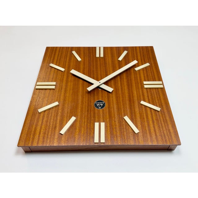 Vintage Brown Wooden Wall Clock from Pragotron, 1980s For Sale - Image 6 of 16
